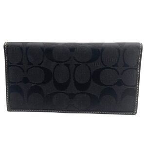 Coach Black Signature Canvas Checkbook Wallet Long Slim Leather Interior